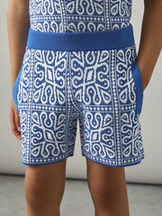 Blauw/wit - Reiss Redhill Tile Pattern Knit Shorts - Image 3 of 4