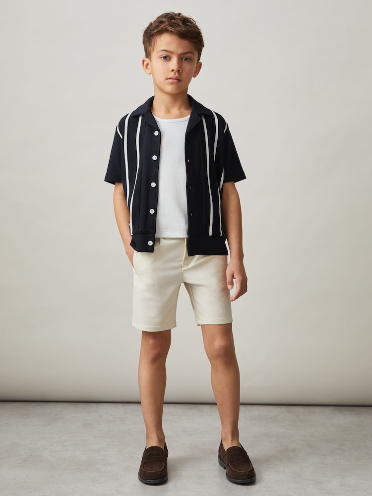 Reiss Navy/White Chaplin 3-9 yrs Stripe Cuban Collar Shirt - Image 1 of 4