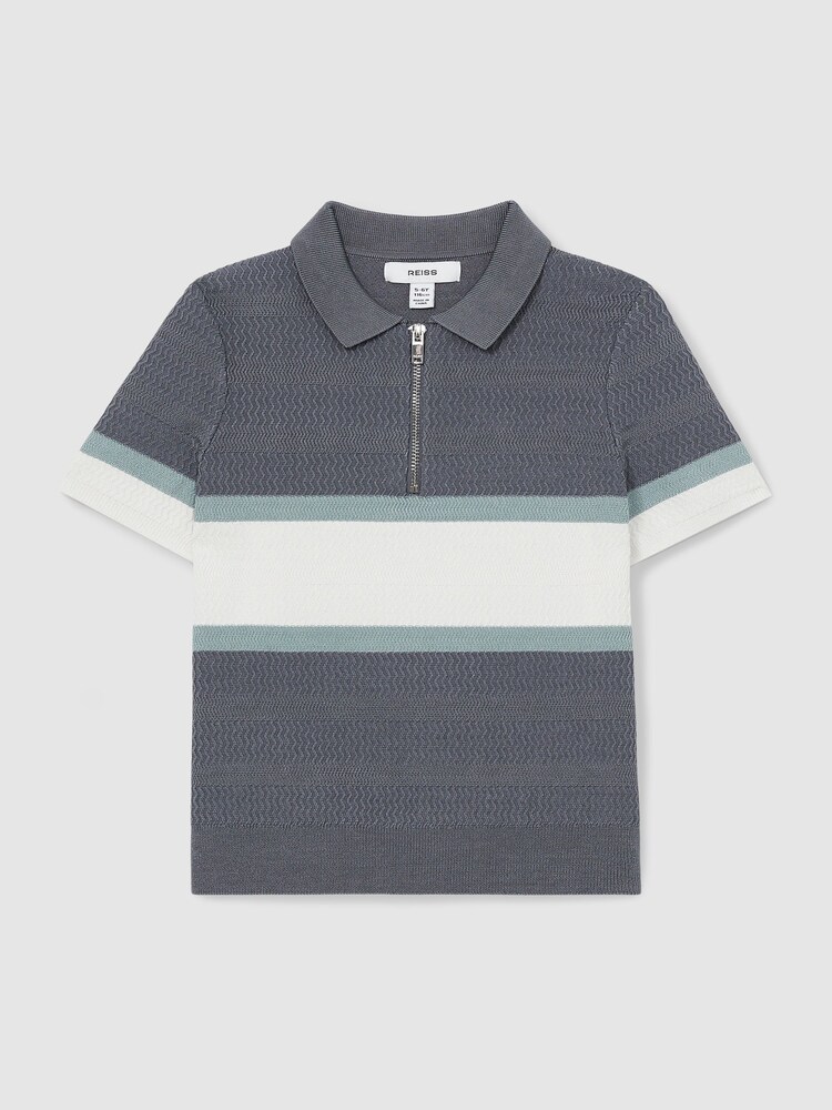 Airforce modra - Reiss Grove Textured z izrazitim barvnim vzorcem polo majice - Slika 2 iz 4