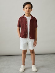 Rojo pimentón - Reiss Filby Cotton Blend Diamond Knit Shirt - Imagen 1 de 4