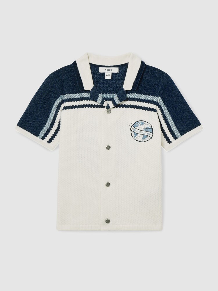 Reiss Navy/Airforce Blue/White Mitchell 9-13 yrs Chenille Airlines Embroidery Shirt - Image 2 of 4