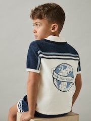 Reiss Navy/Airforce Blue/White Mitchell 9-13 yrs Chenille Airlines Embroidery Shirt - Image 3 of 4