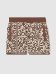 Reiss Brown/Off White Redhill 9-13 yrs Tile Pattern Knit Shorts - Image 2 of 4