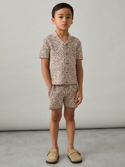 Reiss Brown/Off White Redhill 9-13 yrs Tile Pattern Knit Shorts - Image 3 of 4