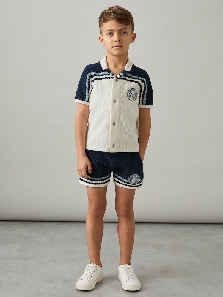 Navy/Airforce Blue/White - Reiss Pete Chenille Airlines Embroidery Shorts - صورة 1 من 4
