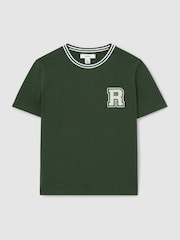 Reiss Green Palmers 9-13 yrs Cotton Letter-Patch T-Shirt - Image 2 of 4