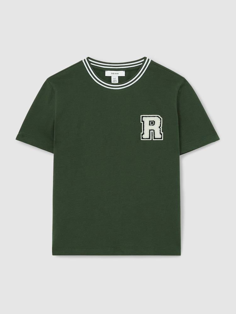 Reiss Green Palmers 9-13 yrs Cotton Letter-Patch T-Shirt - Image 2 of 4