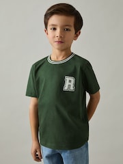 Reiss Green Palmers 9-13 yrs Cotton Letter-Patch T-Shirt - Image 3 of 4
