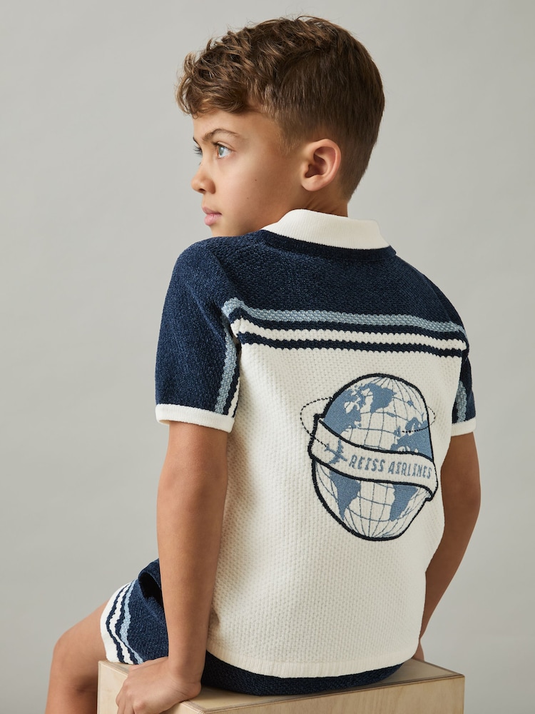 Reiss Navy/Airforce Blue/White Mitchell Chenille Airlines Embroidery Shirt - Image 1 of 4