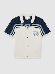 Reiss Navy/Airforce Blue/White Mitchell Chenille Airlines Embroidery Shirt - Image 2 of 4