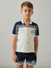 Reiss Navy/Airforce Blue/White Mitchell Chenille Airlines Embroidery Shirt - Image 3 of 4