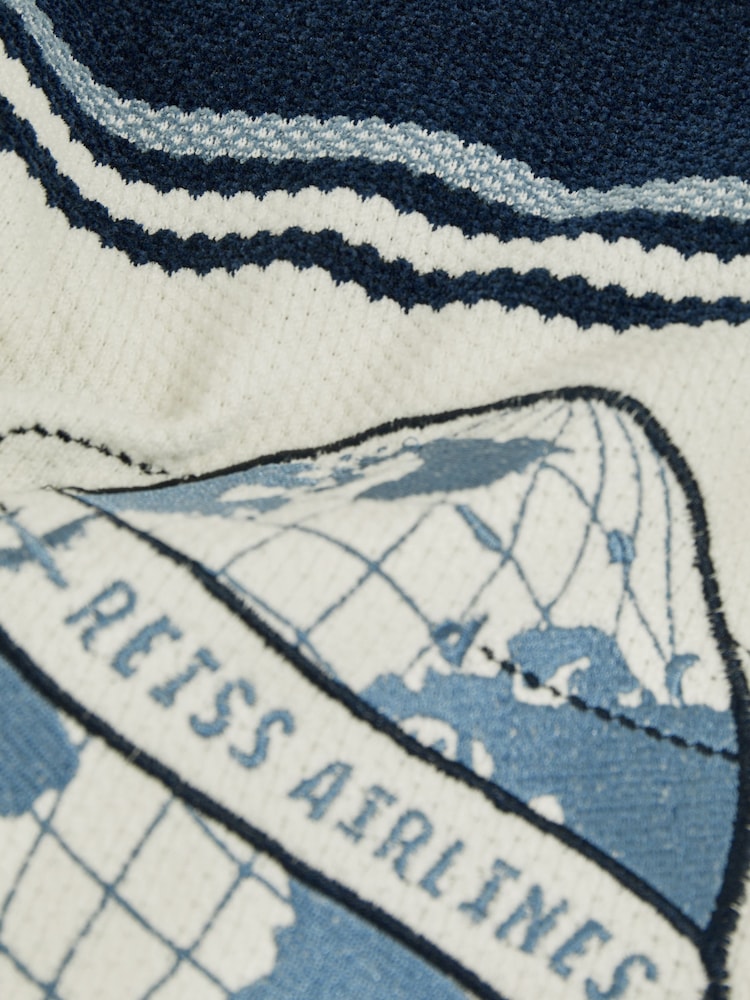 Reiss Navy/Airforce Blue/White Mitchell Chenille Airlines Embroidery Shirt - Image 4 of 4