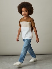 Reiss Tobacco Brown Multi Cole 9-13 yrs Cotton Colour-Block Piped T-Shirt - Image 3 of 4