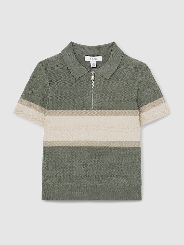 Sage zelena - Reiss Grove Textured z izrazitim barvnim vzorcem polo majice - Slika 2 iz 4