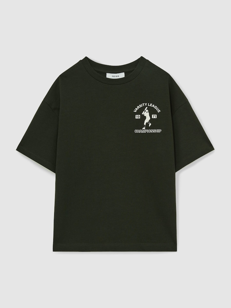 Reiss Forest Green Zito 3-9 yrs Cotton Varsity-League T-Shirt - Image 2 of 4