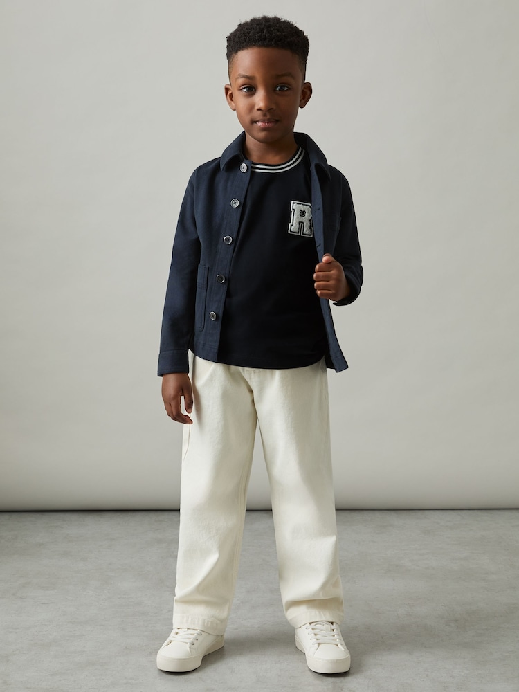 Reiss Navy Palmers 3-9 yrs Letter Patch 100% Cotton T-Shirt - Image 1 of 4