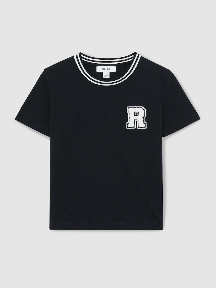 Reiss Navy Palmers 3-9 yrs Letter Patch 100% Cotton T-Shirt - Image 2 of 4