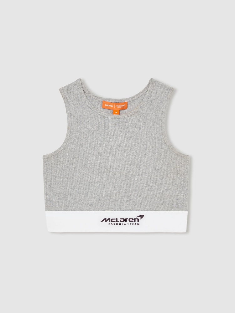 Reiss Grey Melange Cloud McLaren F1 Team Ribbed Cropped Vest - Image 2 of 7