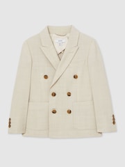 Reiss Stone Belmont 13-14 yrs Double-Breasted Textured Blazer With Wool - Image 1 of 5