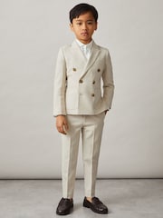 Reiss Stone Belmont 13-14 yrs Double-Breasted Textured Blazer With Wool - Image 4 of 5