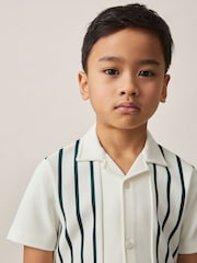 Reiss Off White/Green Chaplin 9-13 yrs Stripe Cuban Collar Shirt - Image 1 of 4