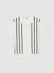 Reiss Off White/Green Chaplin 9-13 yrs Stripe Cuban Collar Shirt - Image 2 of 4