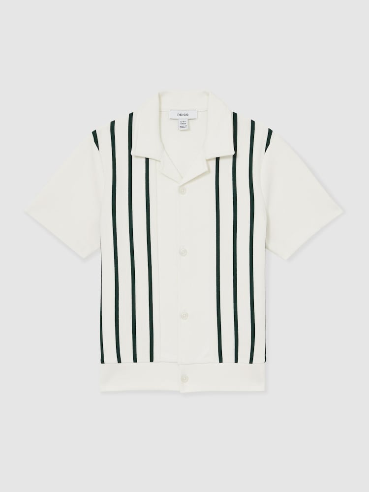 Reiss Off White/Green Chaplin 9-13 yrs Stripe Cuban Collar Shirt - Image 2 of 4