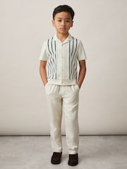 Reiss Off White/Green Chaplin 9-13 yrs Stripe Cuban Collar Shirt - Image 3 of 4