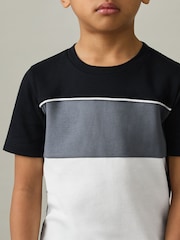 Reiss Airforce Blue Multi Cole 3-9 yrs Cotton Colour-Block Piped T-Shirt - Image 3 of 4