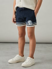 Navy/Airforce Blue/White - Reiss Pete Chenille Airlines Embroidery Shorts - صورة 1 من 4