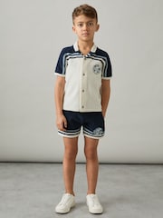 Navy/Airforce Blue/White - Reiss Pete Chenille Airlines Embroidery Shorts - صورة 3 من 4