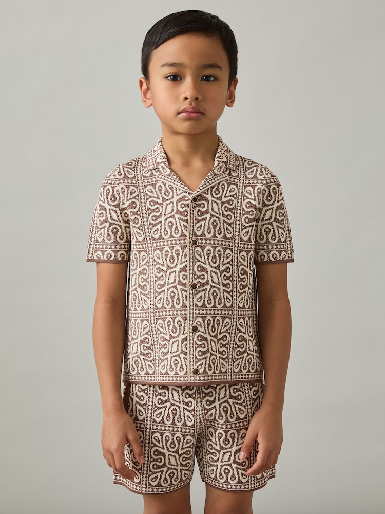 Reiss Brown/Off White River 13-14 yrs Tile Pattern Knit Shirt - Image 2 of 4