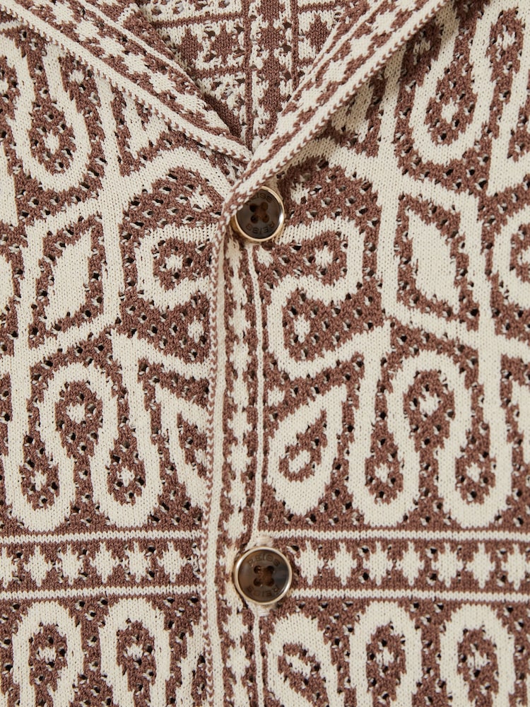 Reiss Brown/Off White River 13-14 yrs Tile Pattern Knit Shirt - Image 4 of 4