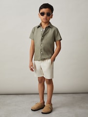 Reiss Thyme Green Holiday Linen Short-Sleeve Shirt - Image 3 of 4