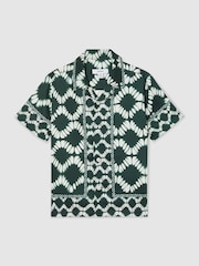 Reiss Green Maki 13-14 yrs Abstract Print Cuban Collar Shirt - Image 1 of 4