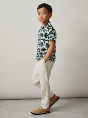 Reiss Green Maki 13-14 yrs Abstract Print Cuban Collar Shirt - Image 3 of 4