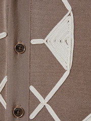Reiss Mink Brown/ Off White Terrazzo 3-9 yrs Geometric Embroidery Knit Shirt - Image 4 of 4