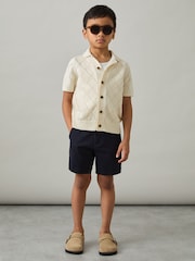 Off White - Reiss Filby Cotton Blend Diamond Knit Shirt - Imagen 1 de 4