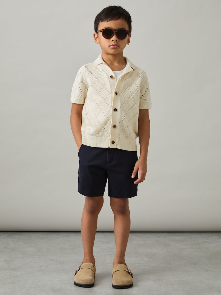 Off White - Reiss Filby Cotton Blend Diamond Knit Shirt - Imagen 1 de 4
