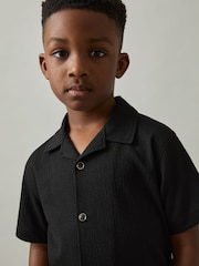 أسود - قميص مزركش بياقة كوبان Hunt من Reiss - صورة 3 من 4