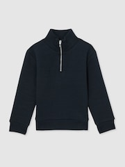 Reiss Navy Ashby 3-9 yrs Cotton-Blend Half-Zip Funnel-Neck Jumper - Image 2 of 4
