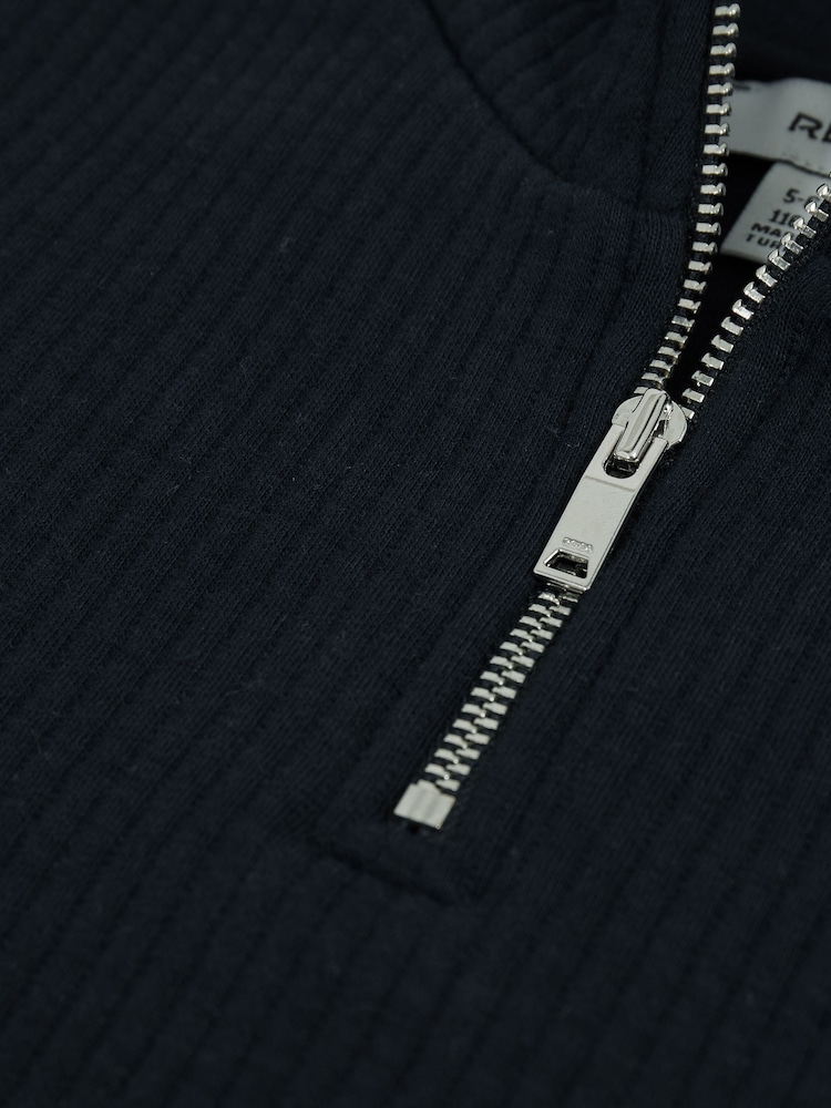Reiss Navy Ashby 3-9 yrs Cotton-Blend Half-Zip Funnel-Neck Jumper - Image 4 of 4