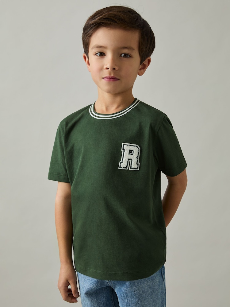 Reiss Green Palmers 3-9 yrs Letter Patch 100% Cotton T-Shirt - Image 1 of 4