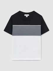 Reiss Airforce Blue Multi Cole 9-13 yrs Cotton Colour-Block Piped T-Shirt - Image 2 of 4