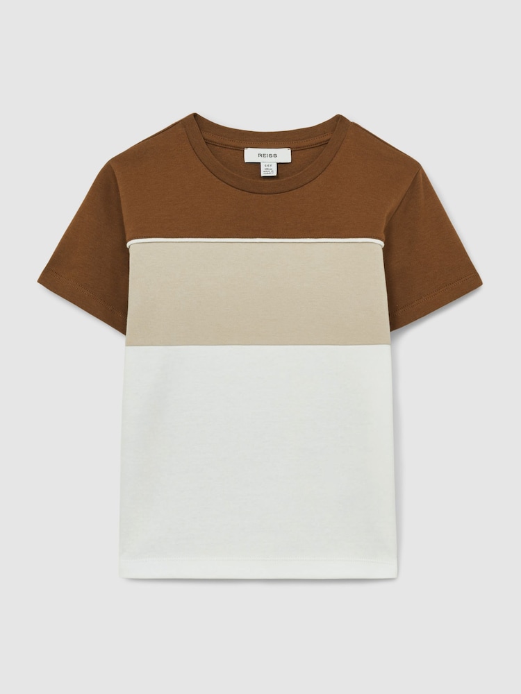 Reiss Tobacco Brown Multi Cole 3-9 yrs Cotton Colour-Block Piped T-Shirt - Image 2 of 4