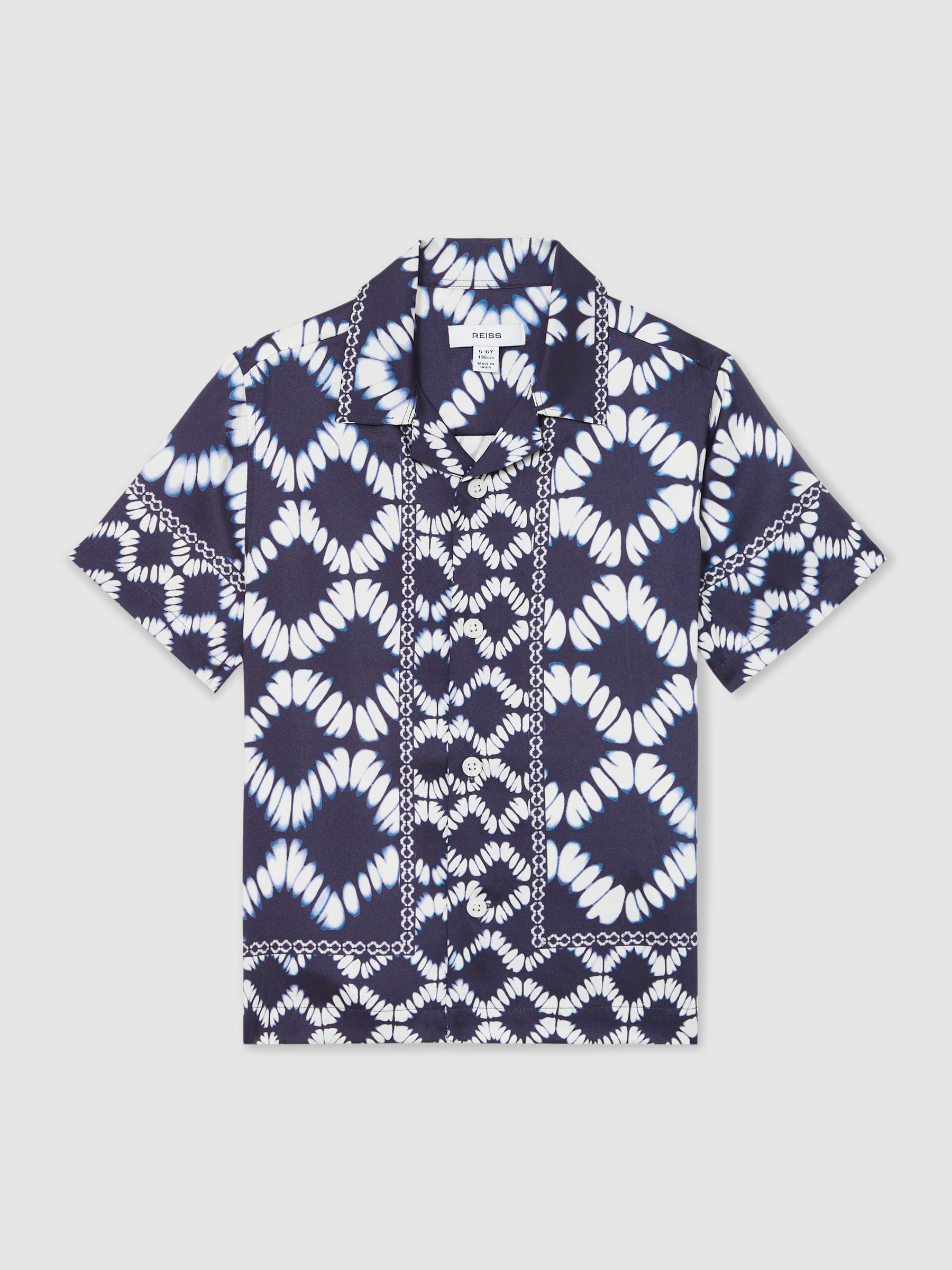 Reiss Blue Abstract Print Cuban Collar Shirt