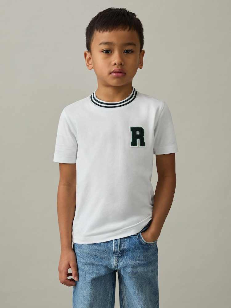 Reiss White Palmers 3-9 yrs Letter Patch 100% Cotton T-Shirt - Image 1 of 4