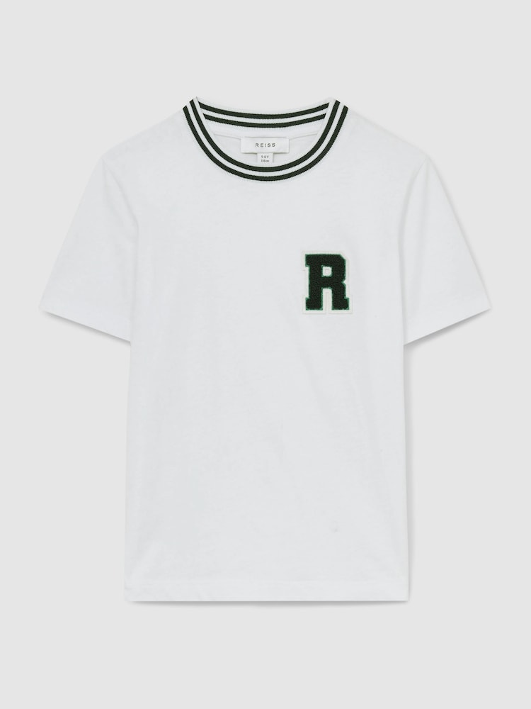 Reiss White Palmers 3-9 yrs Letter Patch 100% Cotton T-Shirt - Image 2 of 4