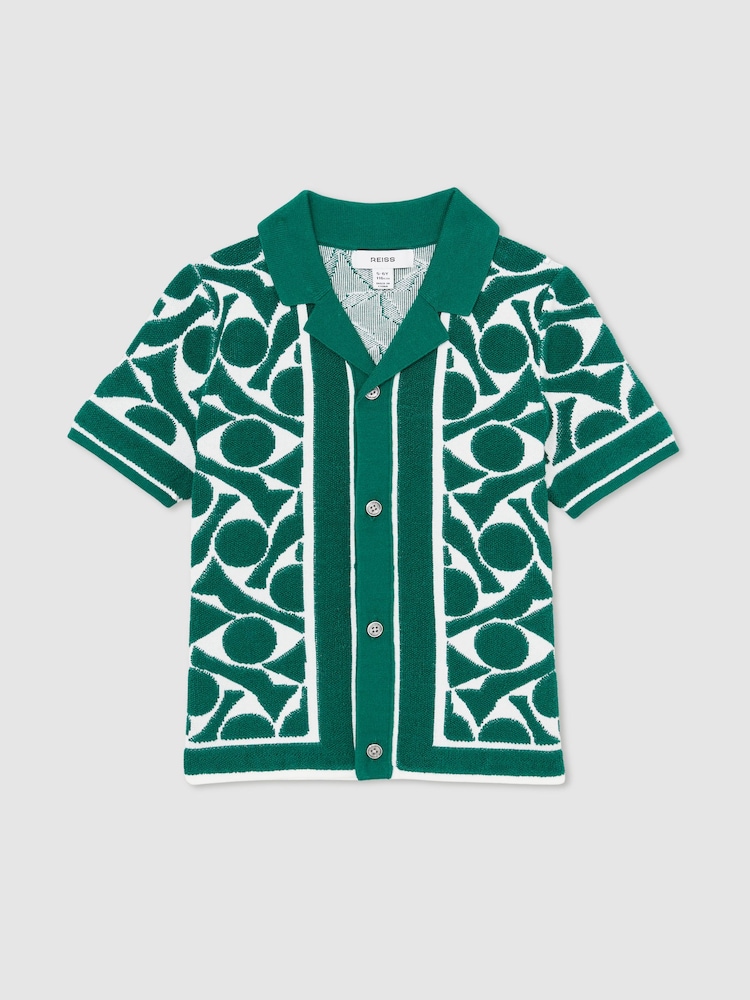 Verde/blanco - Reiss Edmonds Abstract-Pattern Towelling Shirt - Imagen 1 de 5
