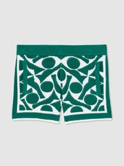 Reiss Green/White Vounder Abstract-Pattern Towelling Shorts - Image 1 of 5